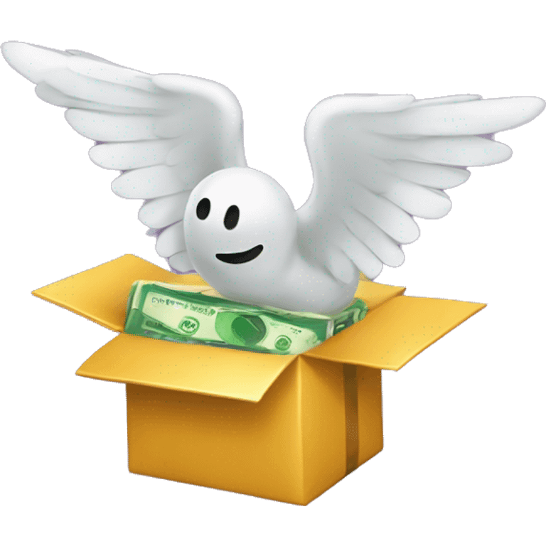 add the wings of the "money with wings" emoji to the "wrapped gift" emoji so it looks like the gift has wings emoji