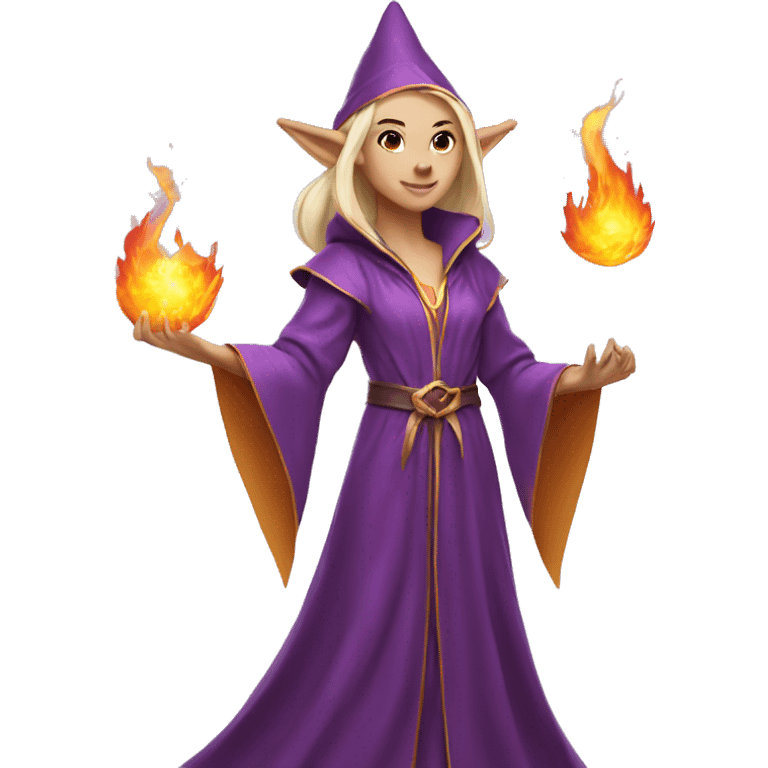 female elf wizard wearing purple robes casts fireball emoji