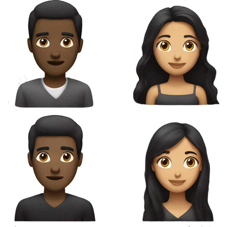 Una mujer con cabello negro largo liso y un hombre con cabello negro y gordo emoji