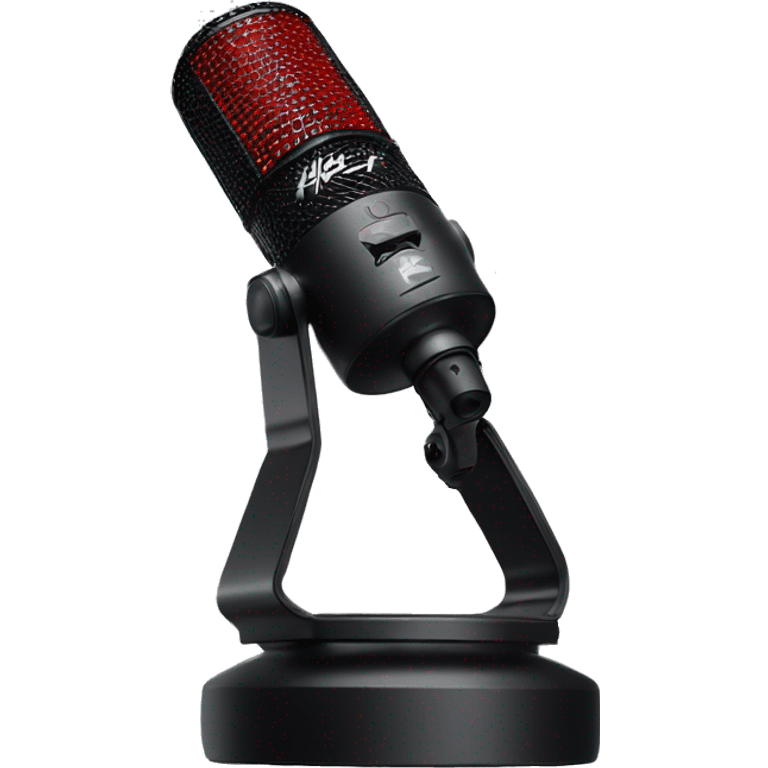 "Create an emoji of the HyperX QuadCast microphone with its red LED grille, black body, and cylindrical shape, including a compact stand with a shock mount."

 emoji