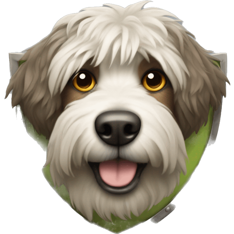 shaggy dog with a shield emoji