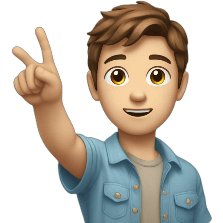 boy with brown hair, in sky blue shirt, point the finger in front of me emoji