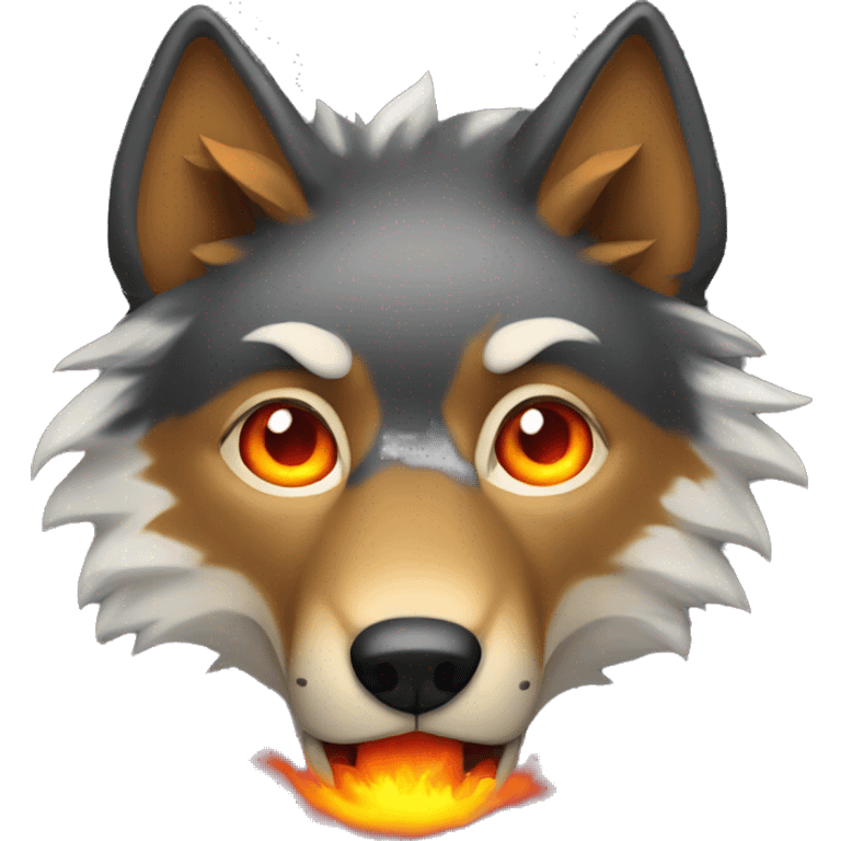 Make a wolf with fire in its eyes emoji