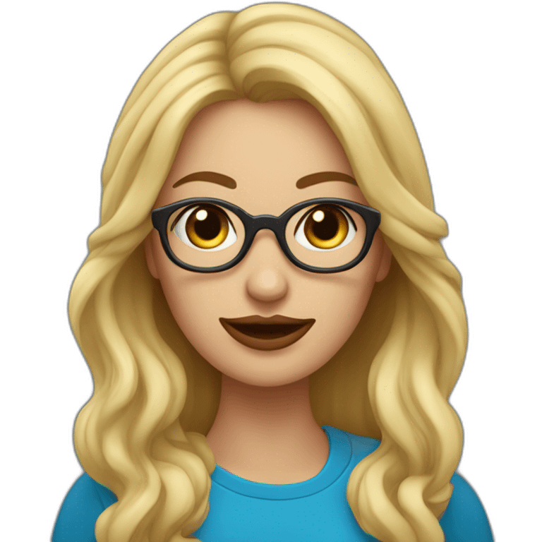 mujer rubia con pelo largo ondulado, con ojos azules, labios rojos y gafas negras emoji