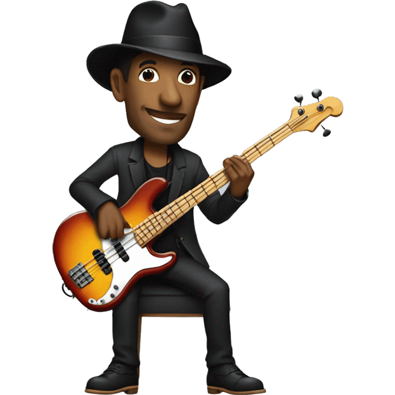 Marcus Miller playing bass guitar, with porkpie hat emoji