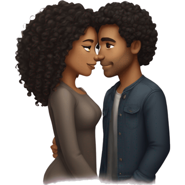 lightskin couple with curly dark hair kissing  emoji