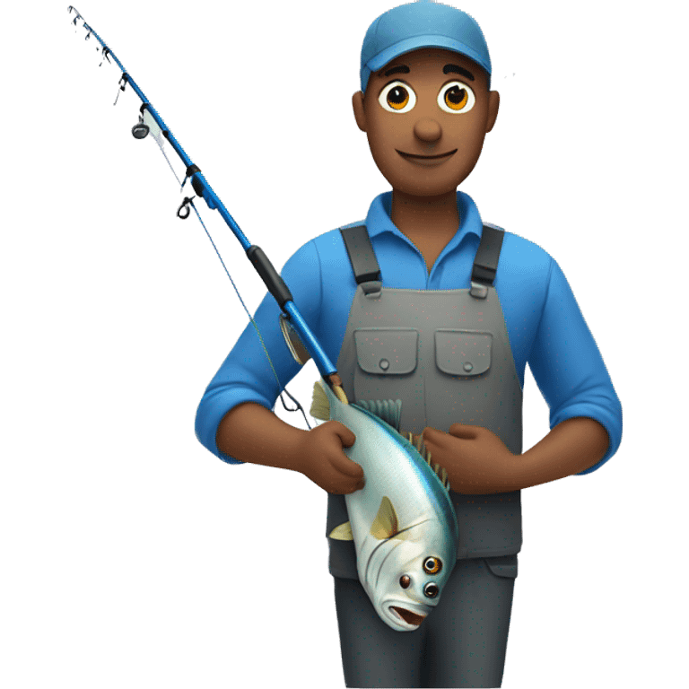 man holding blue fishing rod and tuna emoji