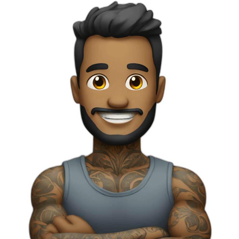 tattooed man smiling with arms crossed emoji