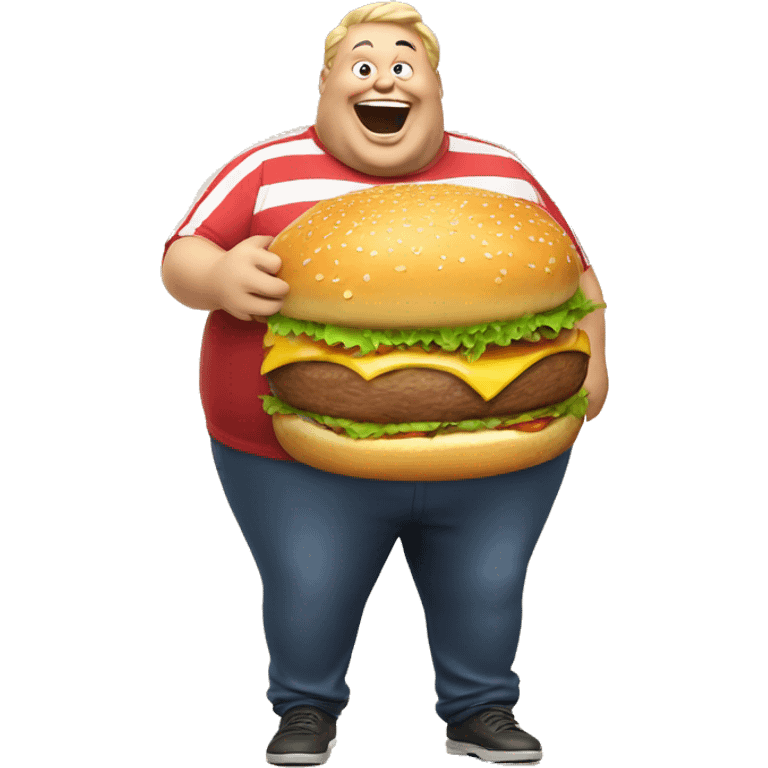 laughing fat man with burger emoji