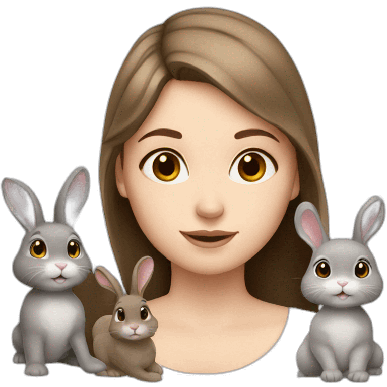 White Girl brown hair anD two Grey bunnies emoji