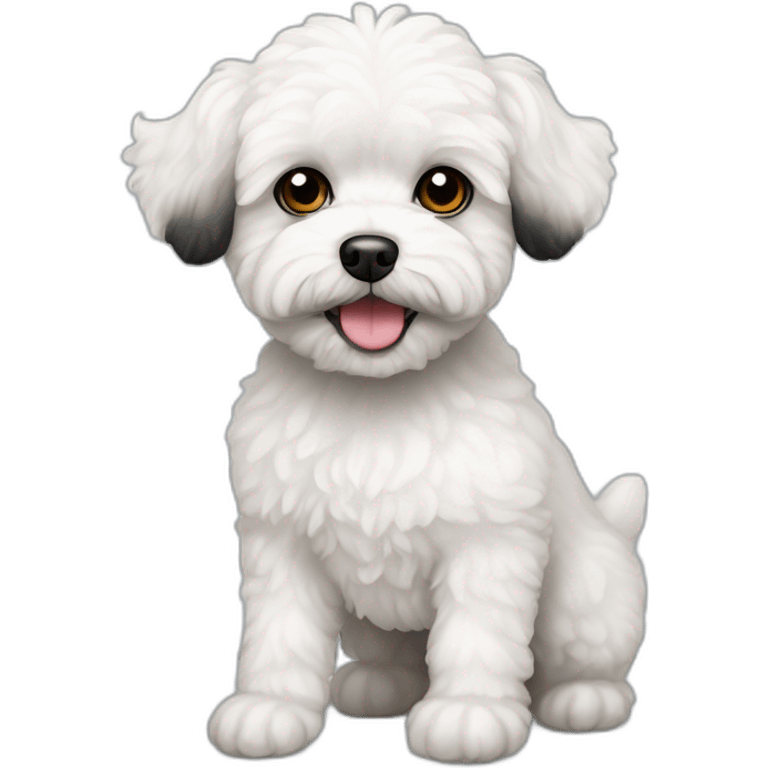 White maltipoo dog with right black ear and right black eye patch emoji