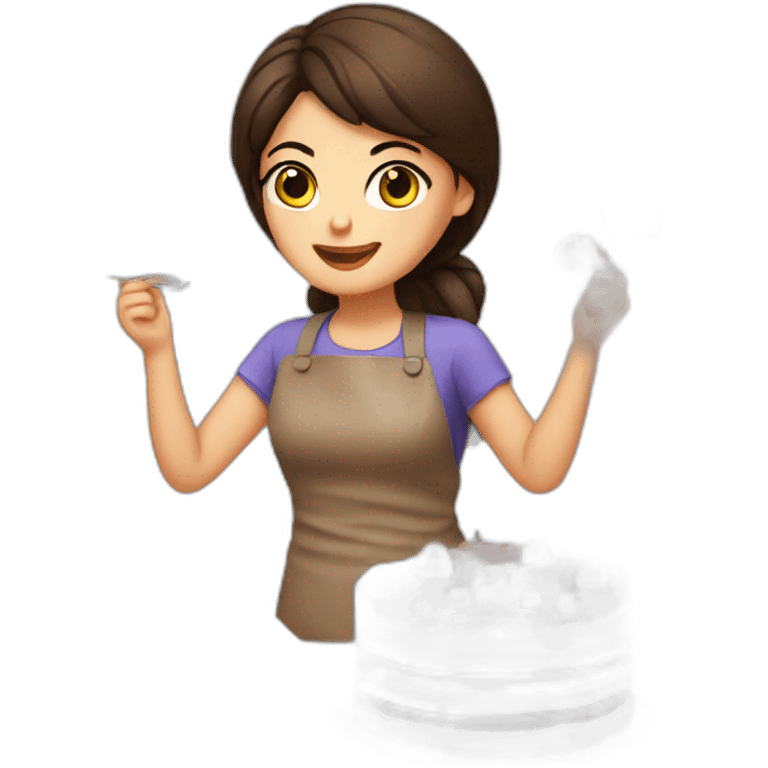 Brunette girl making cake emoji