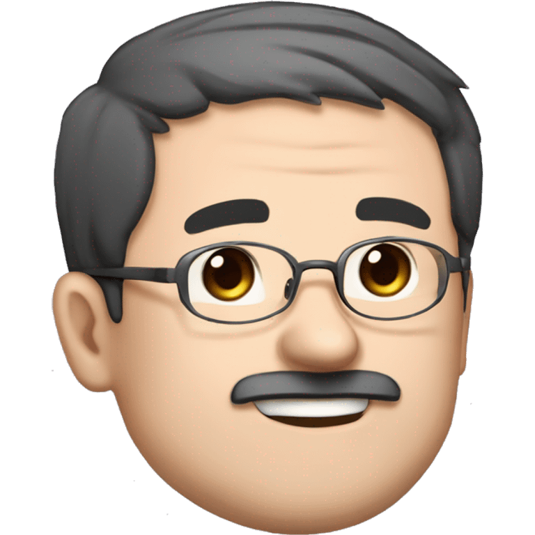 masterpiece, anime style, chibi, illustrated logo, medium short shot, emote for twitch of a 46 year old man, oval face, black hair, wrinkles on forehead, brown eyes, white skin, inky shirt, short hair, glasses, working in his computer
 emoji