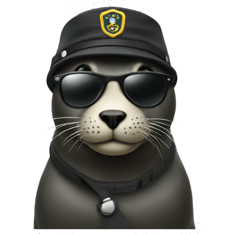 black seal dressed in black sunglasses and army hat emoji