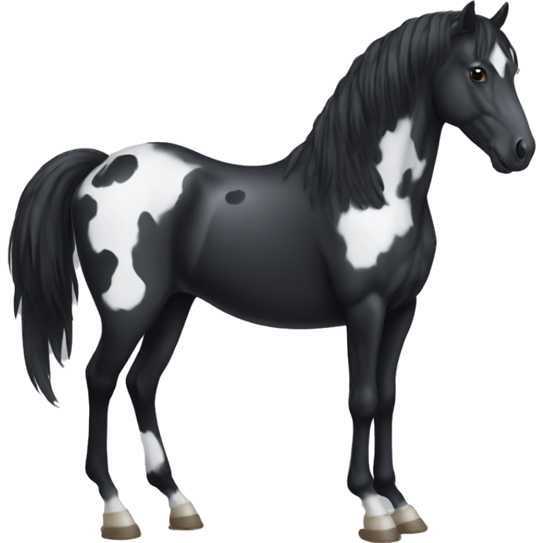 Black horse with white spots and wings full body four legs emoji