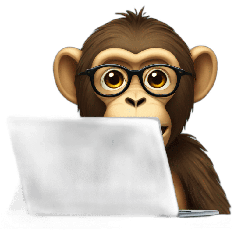 monkey with glasses and beard with the laptop emoji