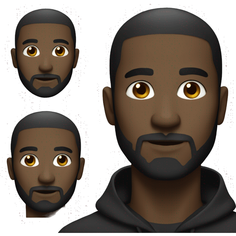 Create a emoji of a black man staring with black hood, black eyes small beard emoji