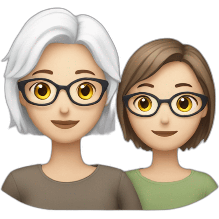 A lesbian Couple of two caucasian girls one with white hair and other with short brown hair and glasses emoji