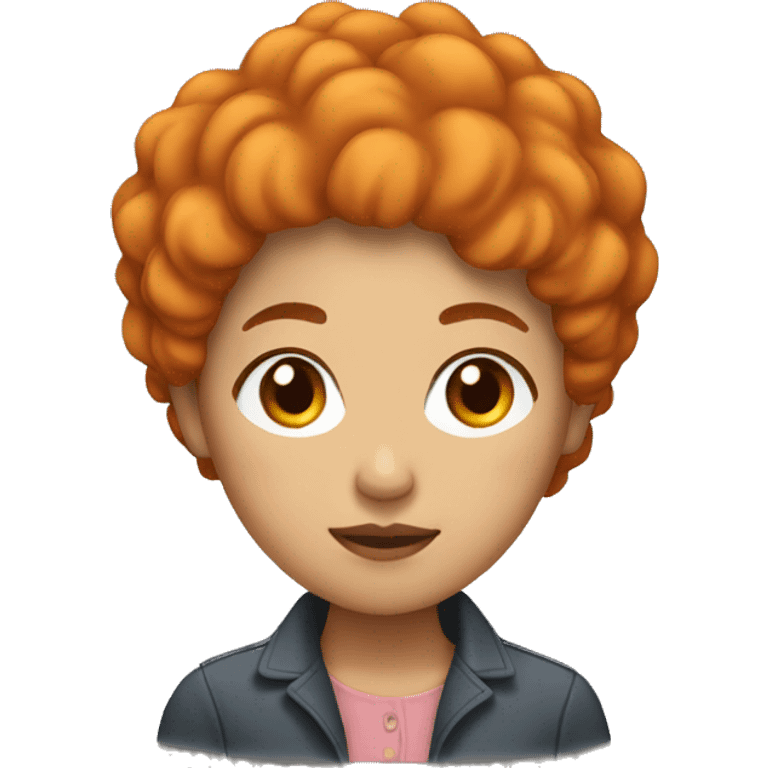 Asian woman with short orange perm with short hair. She has no energy. emoji