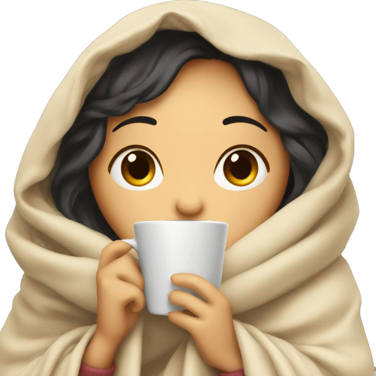 asian girl inside a blanket sipping coffee eyes closed emoji