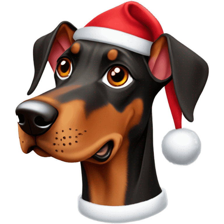 red doberman cut ears in santa hat emoji