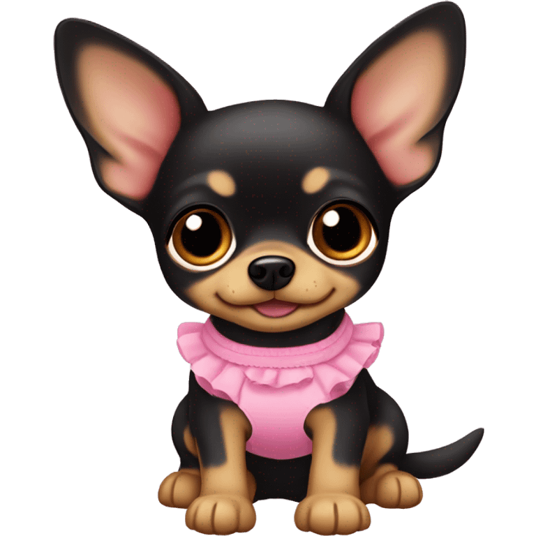 black & tan chihuahua puppy wearing a pink dress emoji