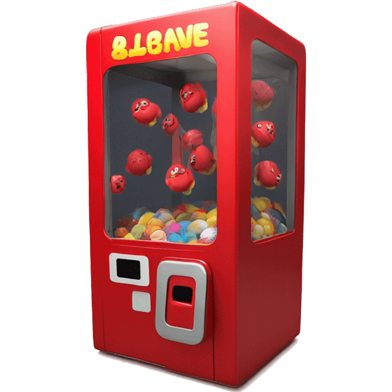 red claw machine, no smile, no emoji, realistic toys inside emoji