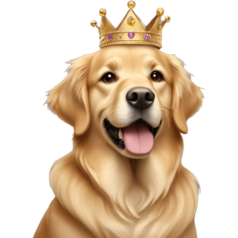 Tan golden retriever wearing a princess crown emoji