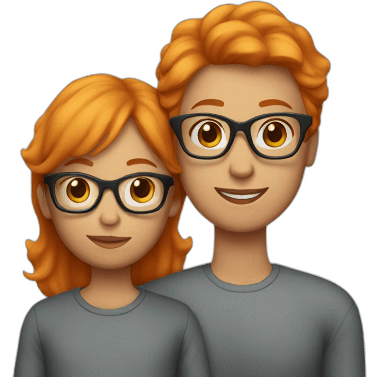 Mother in glasses with little boy orange hair emoji