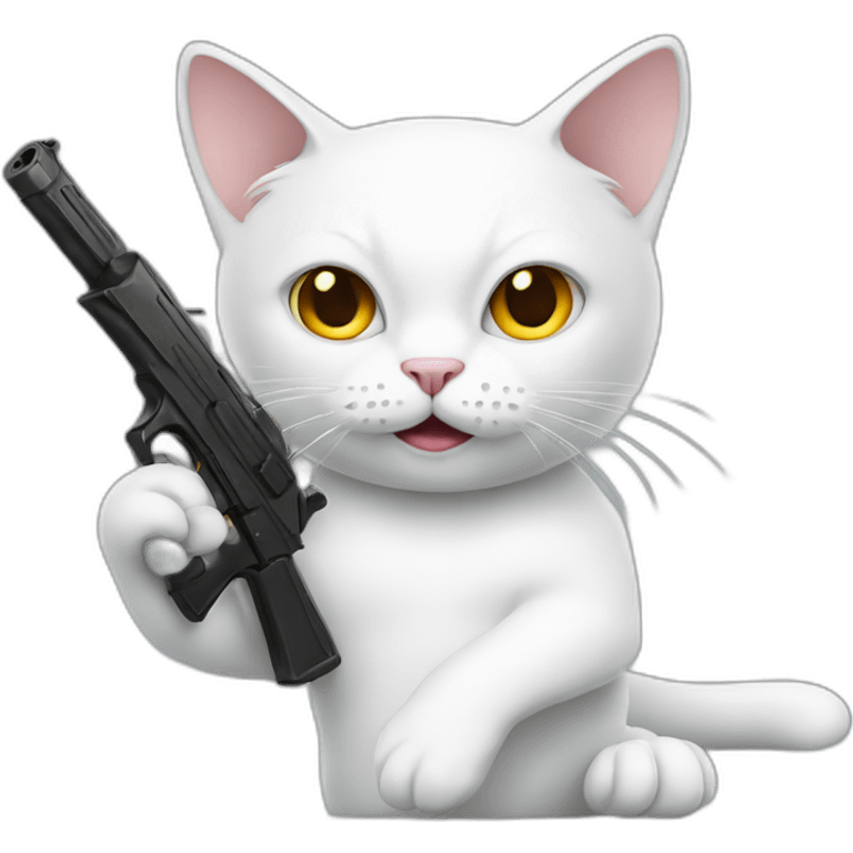 white cat with a gun emoji