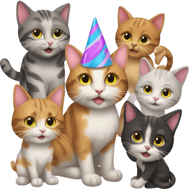 six cats birthday party emoji