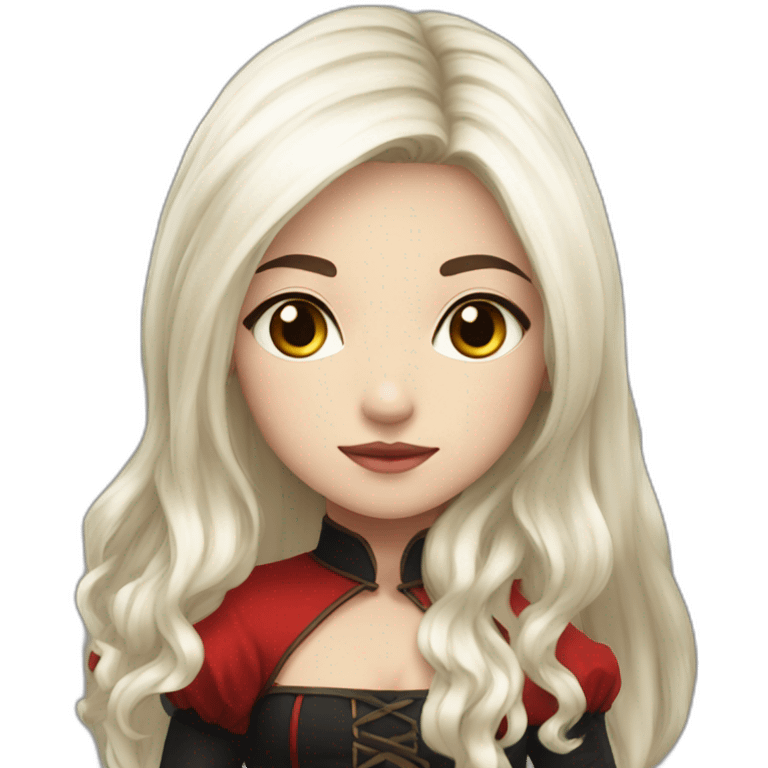 rpg-girl-with-long-white-hair-and-red-dress and black tights like chibi emoji