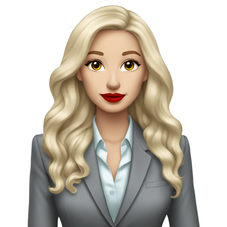 Russian Blonde long hair with red lips Tiffany diamond seller in a grey suit emoji