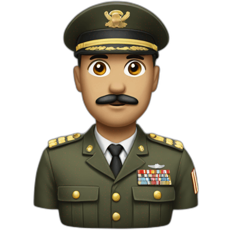 A man with side bangs, a mustache in the form of a square under his nose and a cap with a military uniform emoji