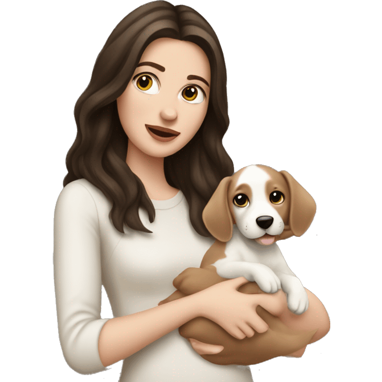 Pretty brunette pale woman holding puppy emoji