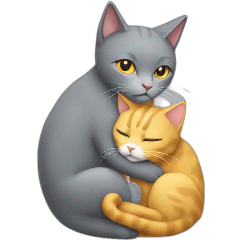 Grey cat hug a golden cat  emoji