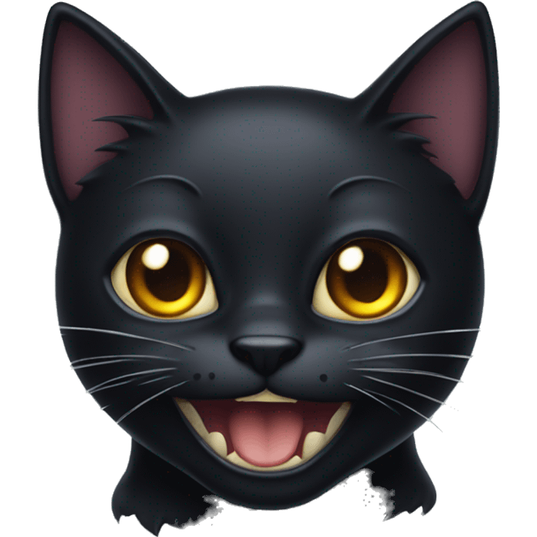 Black cat with cute fangs emoji