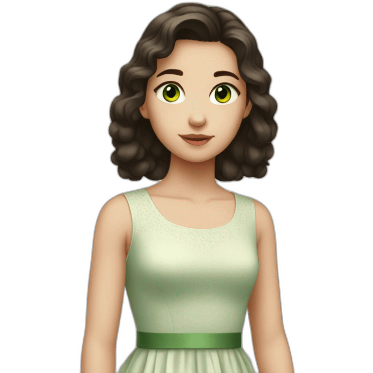 Girl, 14 years old, dark hair, green eyes, white skin, wearing a dress emoji