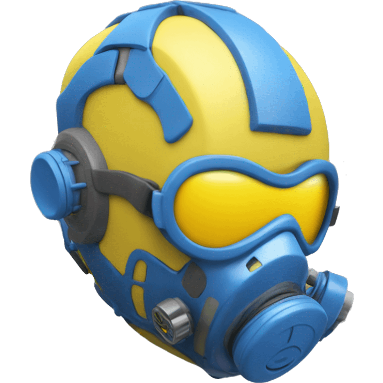 Blue skin cyborg head with yellow respirator mask emoji