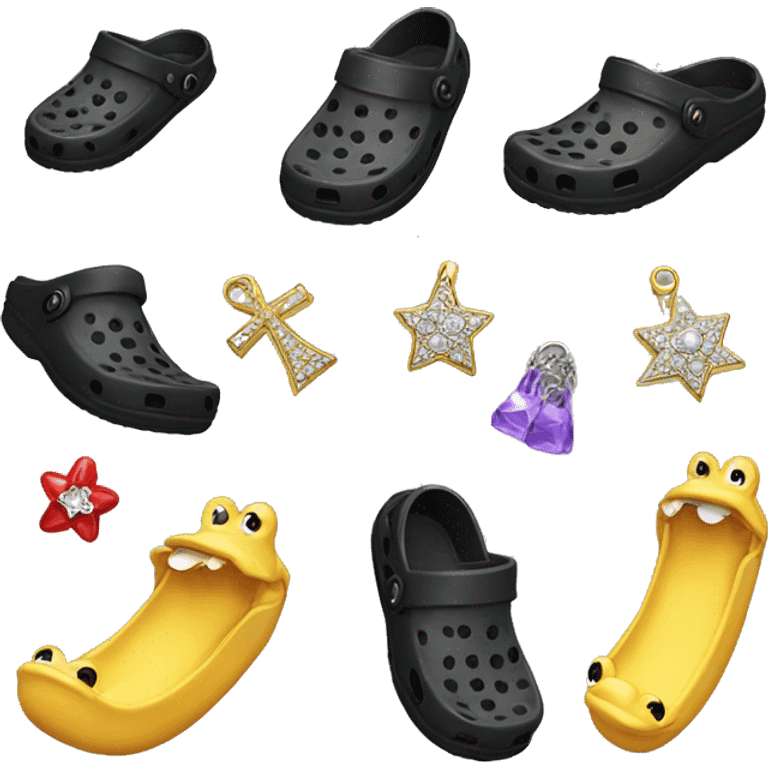 Black crocs with a lot of charms emoji