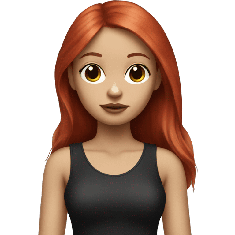 girl red hair, dark eyes, holding black white chihuahua emoji