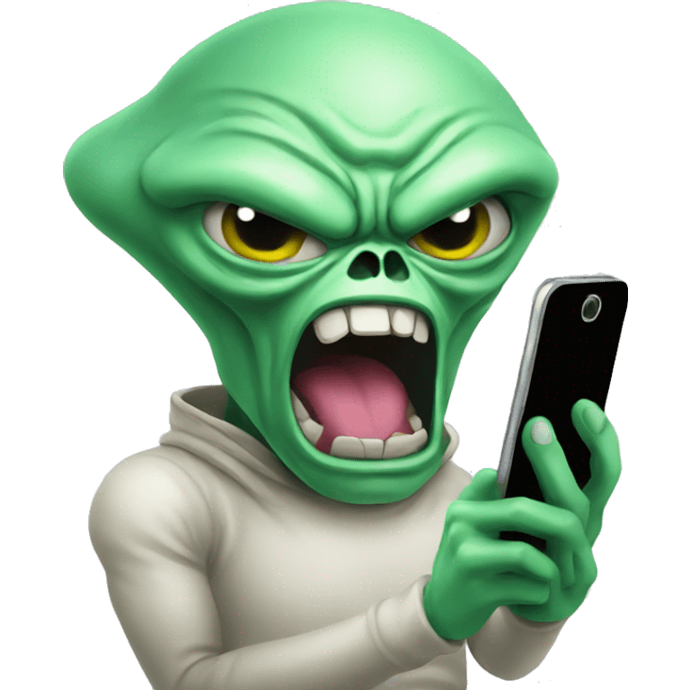 angry alien with a cellphone emoji