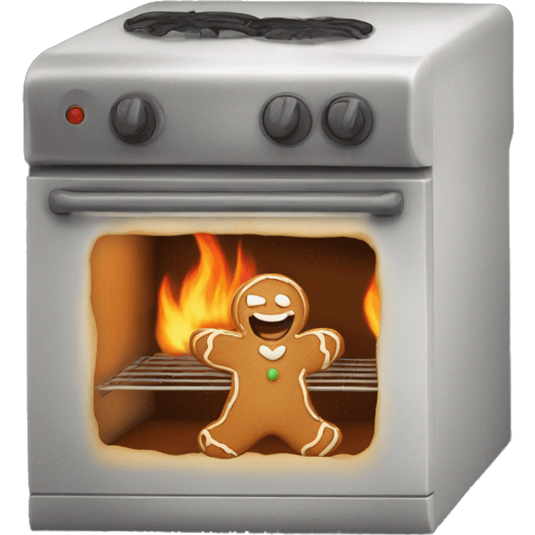 Oven burning with scared gingerbread man trapped inside emoji