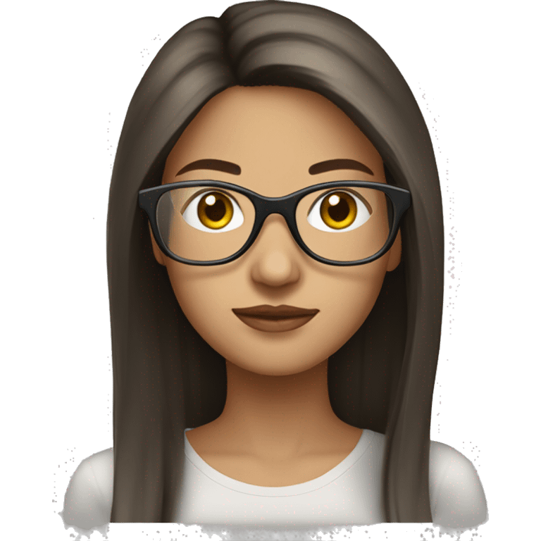 Beautiful brunette straight long hair with clear frame glasses emoji