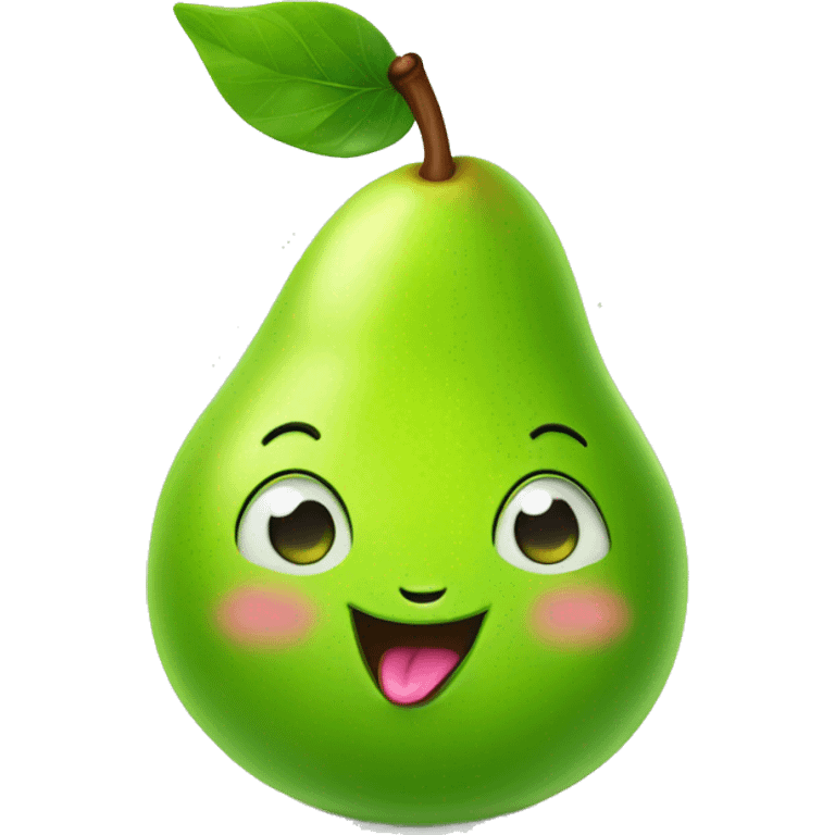 Shiny Green Cute pear with tongue emoji