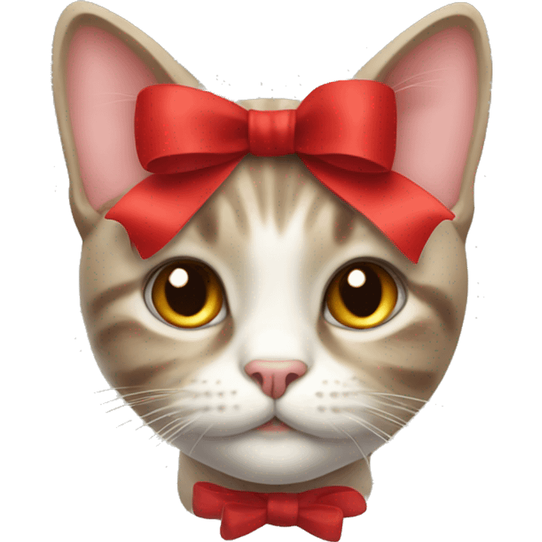 cat with a cute red bow emoji