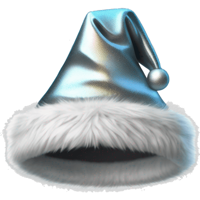 Isolated realistic silver holographic metallic Santa hat with fur. emoji