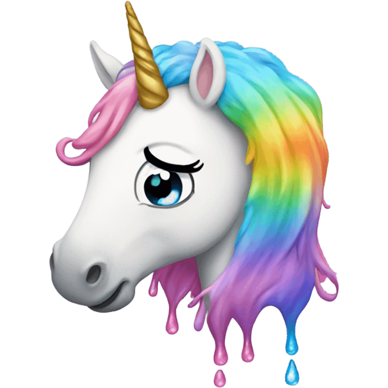 unicorn crying rainbow tears from its eyes emoji