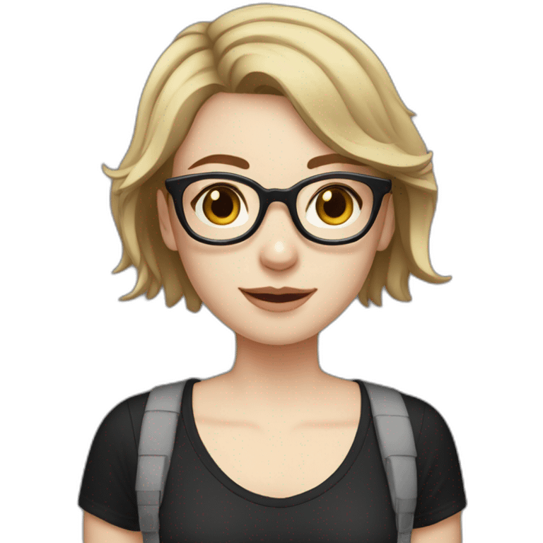 Girl with pale skin, short dark brown hair, glasses, and freckles; wearing a black t-shirt  emoji