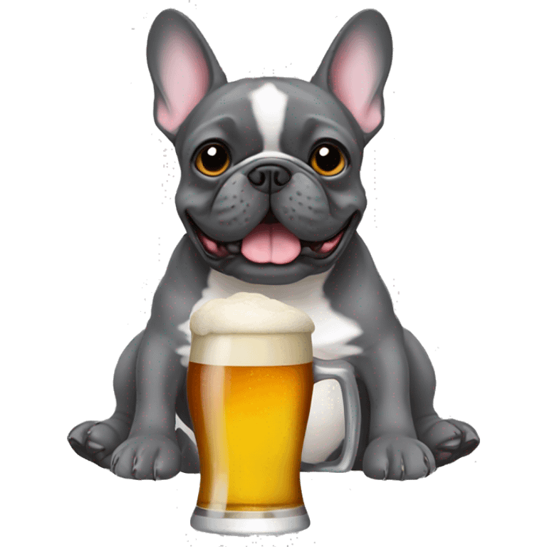 French bulldog dark grey holding a beer emoji